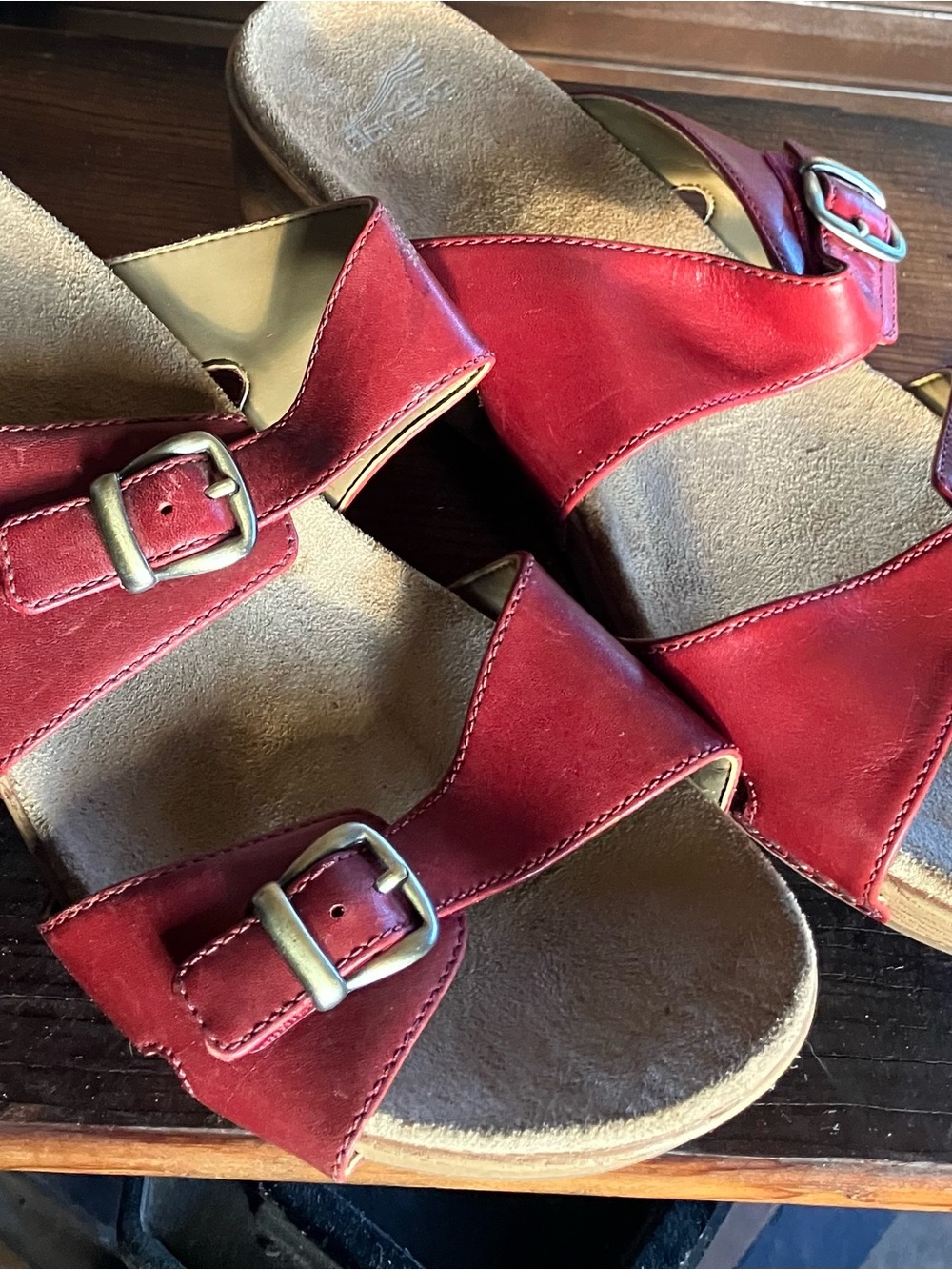 Dansko Red Leather Double-Buckle Sandals